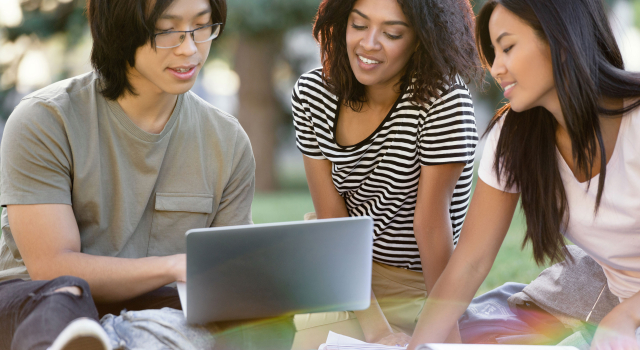 happy group multiethnic students studying