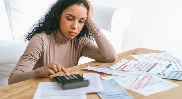 stressed young woman has financial problems with credit card debt pay crucial show concept bad personal money mortgage pay management crisis sad unhappy2