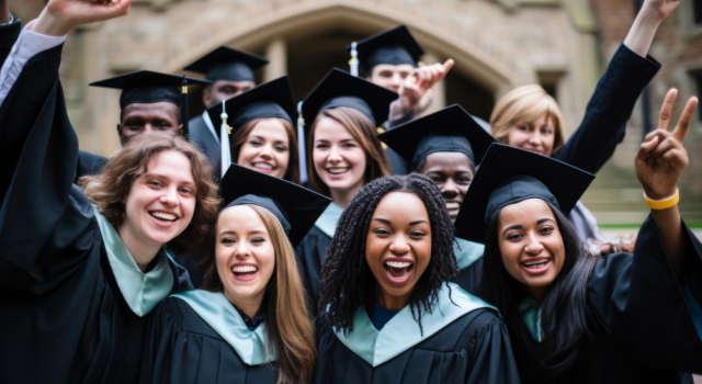 happy diverse satisfied university graduates